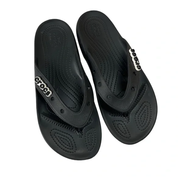 Crocs Thong Flat Black Slide Pool Outdoor Sandals Unisex M 7 W 9 - Picture 2 of 5